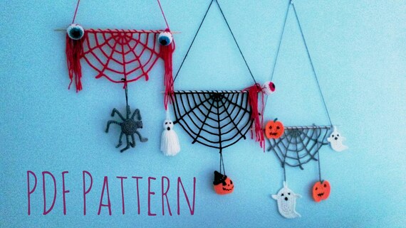 Halloween Garland Pdf Pattern Spider Web Decoration Pumpkin Etsy
