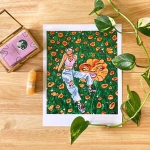 Poppy Flowers, spring, flower field, women portrait, illustration, fine art print
