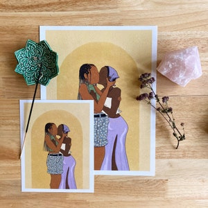 Women Loving Women (wlw), Lesbian, LGBTQ, kissing, pride, Queer Art Print, physical prints