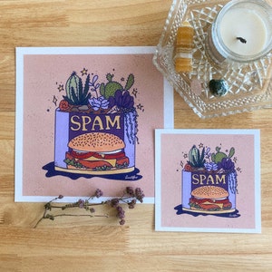 SPAM Sukkulenten Terrarium, physischer Kunstdruck, Hawaii Kunst, Anime Lebensmittel, Kaktus, Hamburger Kunstdruck