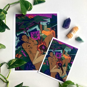 HAPPY PLACE, queer art, sapphic art, lgbtq art, feminist art, consent art, fine art print, queer artist, lesbian art