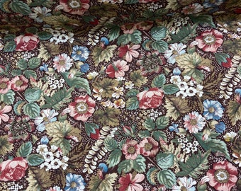 Vintage cotton blue rose print floral dressmaking fabric material 1990s 1980s