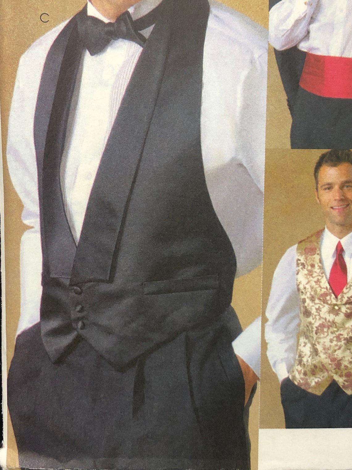 Men's Lined Vest Bow Tie and Cummerbund Sewing Pattern Etsy