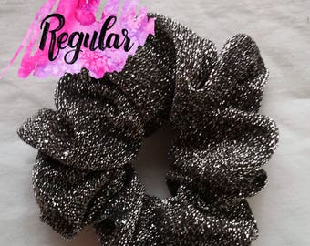 Black and Silver Sparkly Scrunchie - Hair Scrunchie - 5 Sizes - Silver Sparkles - Crunchies - 6 Month Warranty - Made in the US