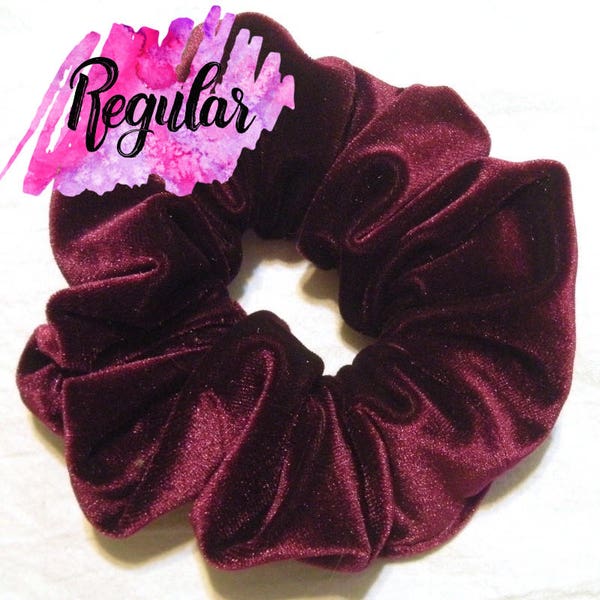 Burgundy Velvet Scrunchies - Hair Scrunchies - 6 Sizes - Velvet Scrunchie - Maroon Crunchy - Made in the US - 6 Month Warranty