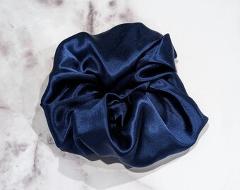 Navy Blue Silk Charmeuse Scrunchy - ChouChous - 100% Silk Scrunchies - 6 Sizes - Elegant Hair Accessory - 6 Month Warranty