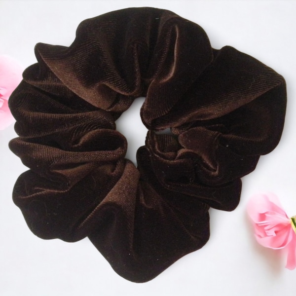 Chocolate Brown Scrunchies - Brown - Velvet -  ChouChous -  Hair Scrunchie -  6 Sizes -  Brown Velvet Crunchie - Hand made in the USA