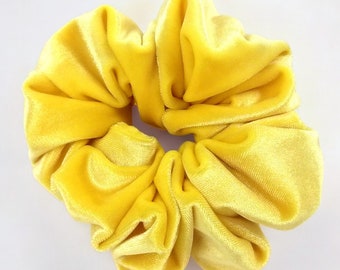 Luxurious Yellow Velvet Hair Scrunchie - 6 Sizes - Stylish Velvet Scrunchie - Fashionable Yellow Scrunchie