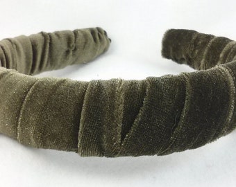 Olive Green Velvet Headband - Padded Headband - Headbands for Women - Made in the USA - 6 Month Warranty