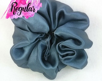 Charcoal Gray Silk Charmeuse Scrunchie - Handcrafted in the US - 6 Month Warranty