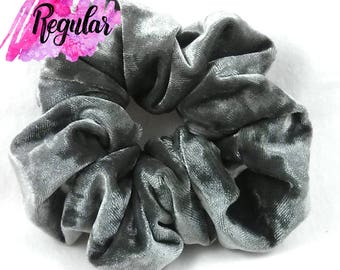 Charcoal Crushed Velvet Scrunchies - Gray Hair Scrunchie - Charcoal Gray Velvet Scrunchies - 6 Month Warranty