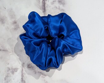 Bright Blue Silk Charmeuse Scrunchy - ChouChous - 100% Silk Scrunchies - 6 Sizes - Elegant Hair Accessory - 6 Month Warranty