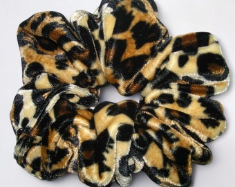 Wildly Chic Leopard Velvet Hair Scrunchie - 6 Sizes - Gold Cream & Black - Animal Print - Fashionable Velvet Scrunchies