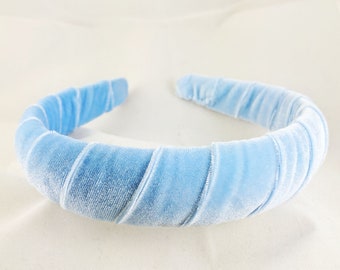 Elevate Your Style with a Light Blue Velvet Headband! Padded for Comfort & Glamour. Perfect for Women. USA Made with 6-Month Warranty