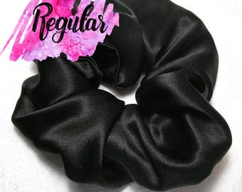 Unleash Your Inner Glamour: Black Silk Hair Scrunchie - 7 Sizes - Luxurious Silk - Stunning Black Elegance - 100% Silk - 6 Month Warranty