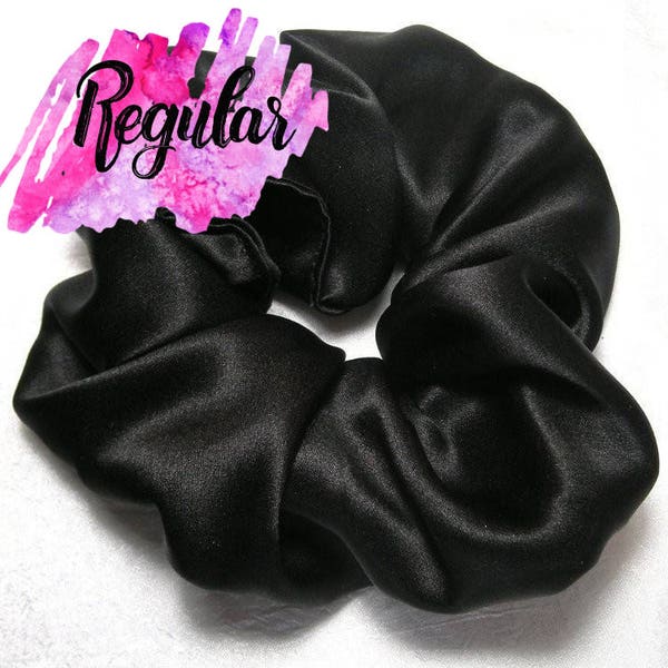 Unleash Your Inner Glamour: Black Silk Hair Scrunchie - 7 Sizes - Luxurious Silk - Stunning Black Elegance - 100% Silk - 6 Month Warranty