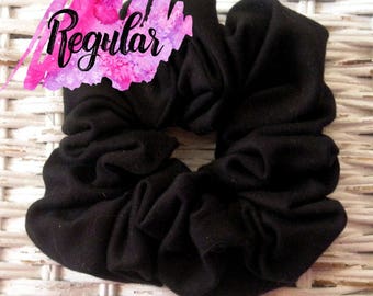 Black Jersey Cotton Hair Scrunchie - 6 Sizes - Made in the USA - 6 Mo Warranty - Black Scrunchie - Cotton Scrunchie - Black Crunchy