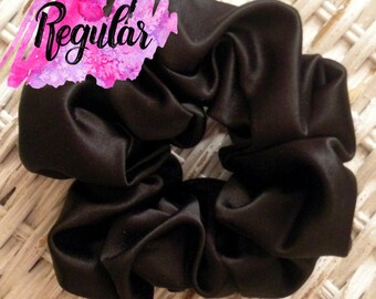 Luxurious Black Satin Hair Scrunchie - 5 Sizes - 6 Month Warranty - Elegant Black Scrunchie - Fashionable Satin Scrunchies