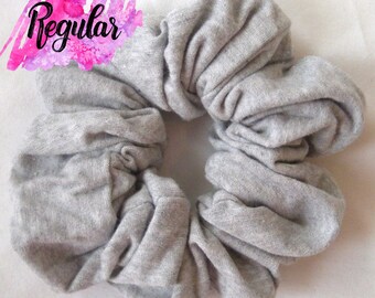 Heather Gray Cotton Hair Scrunchie - Gray Jersey Scrunchies-  6 Sizes - Gray Cotton Scrunchie - Grey Crunchy