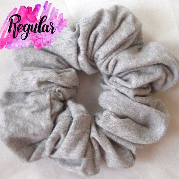 Heather Gray Cotton Hair Scrunchie - Gray Jersey Scrunchies-  6 Sizes - Gray Cotton Scrunchie - Grey Crunchy