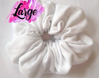 White Cotton Jersey Scrunchies - White Scrunchie - 6 Sizes Cotton Scrunchie - White Crunchy