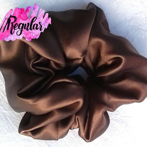 Captivatingly Chic: Brown Silk Satin Hair Scrunchies - 6 Sizes - Handcrafted in the USA for Glamorous Fashionistas