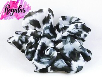 Black & Gray Cheetah Chiffon Scrunchies - Hair Scrunchie - 6 Sizes - Animal Print - Chiffon Scrunchie - 6 Month Warranty