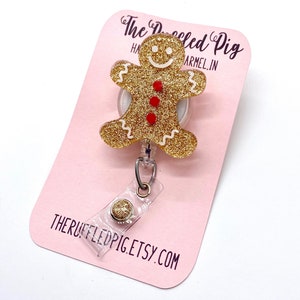 Gingerbread Man badge reel cute Christmas gifts for teachers, gingerbread badge clip for healthcare, secret Santa gifts for coworkers, baker
