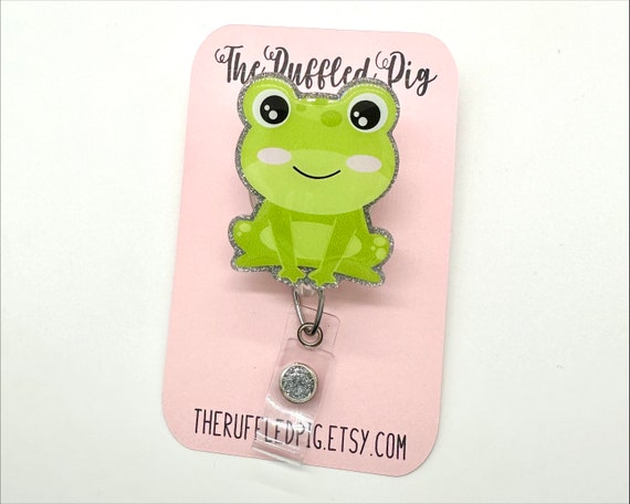 Frog Ribbit Retractable Badge Reel, Nurse ID Holder, RN Key Card