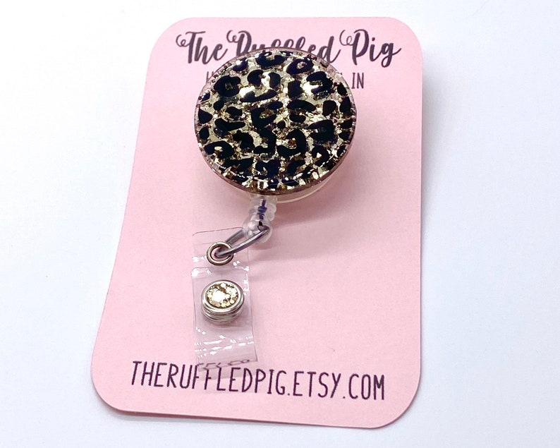 Cheetah Print Retractable Badge Reel, Gold Leopard Print ID Holder, Tiger King Glitter RN Key Card, Hospital Nurse Gift, Medical ID Holder 