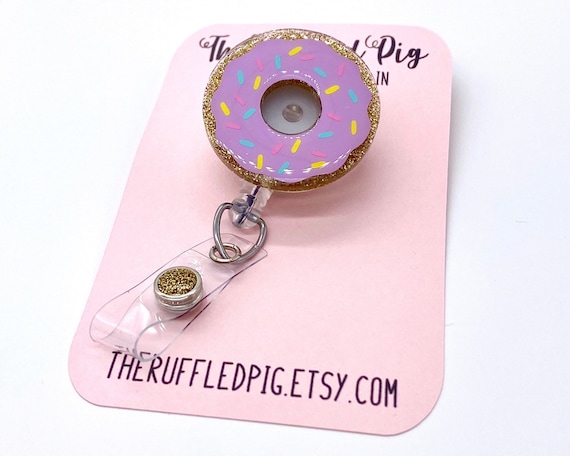 Donut Retractable Badge Reel, RN ID Holder, Glitter Nurse Key Card