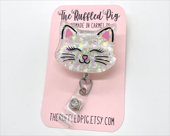 Cat Retractable Badge Reel, Kitty Nurse ID Holder, RN Key Card