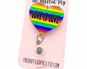 love is love rainbow badge holder for office, LGBTQ Christmas gifts for girlfriend, LGBTQIA gay pride heart badge reel nurse gifts for women