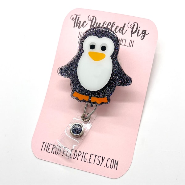 Penguin Badge Reel: Lanyard, Clip, carabiner, teacher lanyard, Interchangeable Topper, winter badge, RN nurse gift