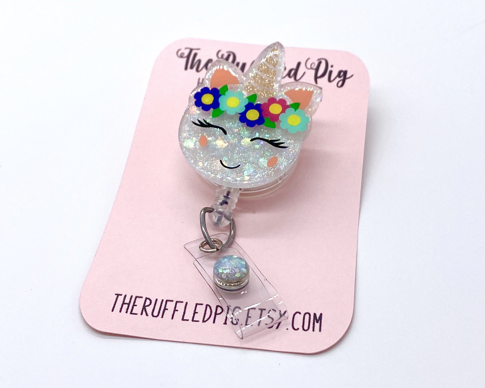 Unicorn Flower Crown Retractable Badge Reel, Cheerful Unicorn ID Hold…