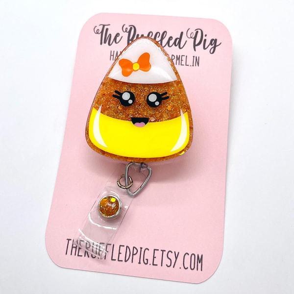 Candy Corn Badge Reel: Lanyard - Clip - carabiner for nurses, cute Halloween, nurse RN gift, interchangeable topper, teacher lanyard