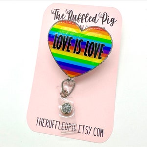 love is love rainbow badge holder for office, LGBTQ Christmas gifts for girlfriend, LGBTQIA gay pride heart badge reel nurse gifts for women