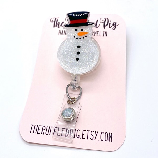 Snowman Badge Reel: Lanyard, clip, carabiner, teacher lanyard, registered nurse RN Christmas gifts, cute winter, interchangeable topper
