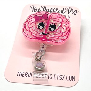 Brain Retractable Badge Reel, Anatomy ID Holder, Pink Glitter RN Key Card, Neurology Hospital Nurse Gift, Psych Medical Tag, Anatomical