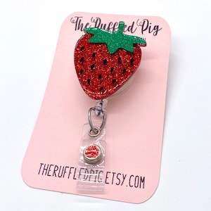 Strawberry Retractable Badge Reel, RN ID Holder, Glitter Nurse Key Card, Spring Time, Summer Fun, Medical Gift, Fruit Accessories, Dietician