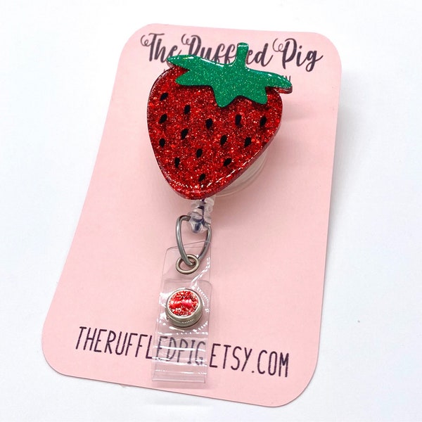 Strawberry Retractable Badge Reel, RN ID Holder, Glitter Nurse Key Card, Spring Time, Summer Fun, Medical Gift, Fruit Accessories, Dietician