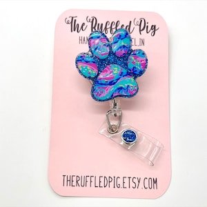 paw print badge holders for office, veterinarian badge reel for healthcare, useful Christmas gifts for vet techs, stocking stuffers for dog