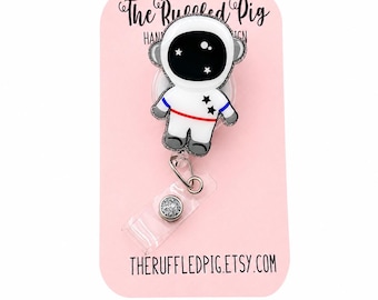 Astronaut Badge Reel - CLip - Lanyard - Carabiner - interchangeable topper, science teacher gifts , stocking stuffers for teachers, space