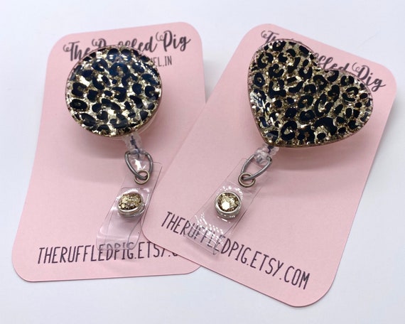 Cheetah Heart Retractable Badge Reel, Leopard Print ID Holder, Tiger King  Glitter RN Key Card, Hospital Nurse Gift, Gold Teacher ID Tag 
