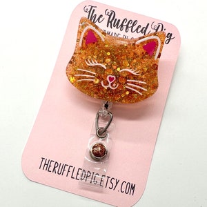 orange cat badge reel for vet tech gifts, interchangeable badge topper for teacher, veterinarian badge clip cute cat gifts for cat lovers