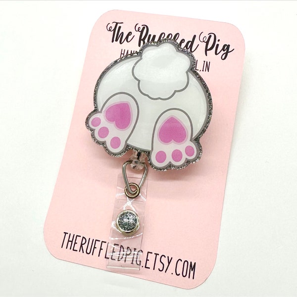 Bunny Butt Retractable Badge Reel, Spring Nurse ID Holder, Cute Acrylic RN Key Card, School Staff Gift, Pediatrics Office, Easter Rabbit