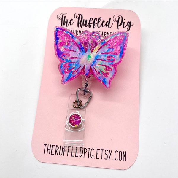 Butterfly Retractable Badge Reel, Spring Time, Nurse ID Holder, RN Key Card, Gardening Gift, School Teacher Lanyard, Easy To Clean Acrylic