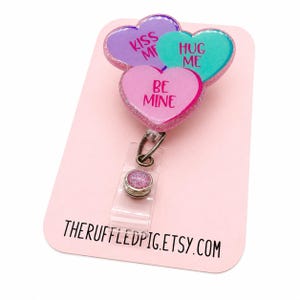 Candy Hearts Badge Reel, Conversation Hearts Valentines day badge clip - Lanyard - Carabiner - Interchangeable topper, teacher lanyard