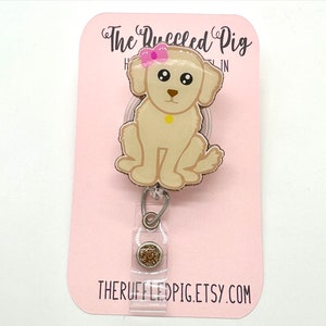 Golden Retriever Retractable Badge Reel, Lab Puppy Dog Nurse ID Holder, RN Key Card, Cute Acrylic Tag, Medical Gift, Animal Lover, Vet Life