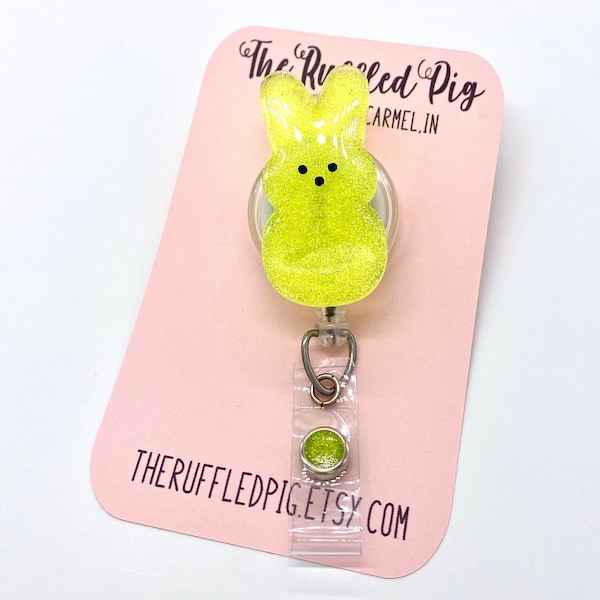 Marshmallow Easter Bunny Badge Reel - Lanyard - Clip - Carabiner,  Yellow Retractable,  nurse RN teacher lanyard, interchangeable Topper